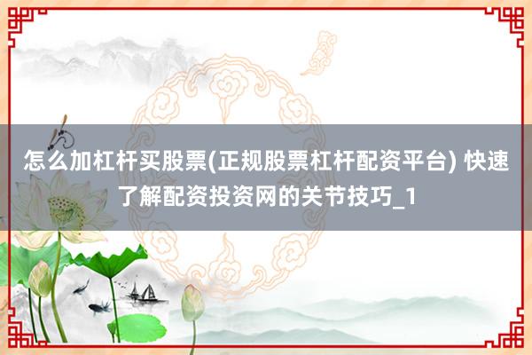 怎么加杠杆买股票(正规股票杠杆配资平台) 快速了解配资投资网的关节技巧_1