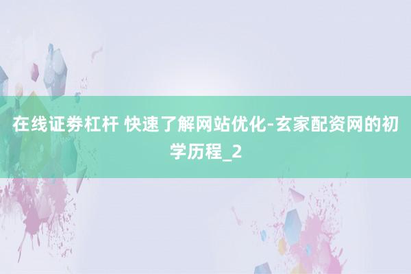 在线证劵杠杆 快速了解网站优化-玄家配资网的初学历程_2