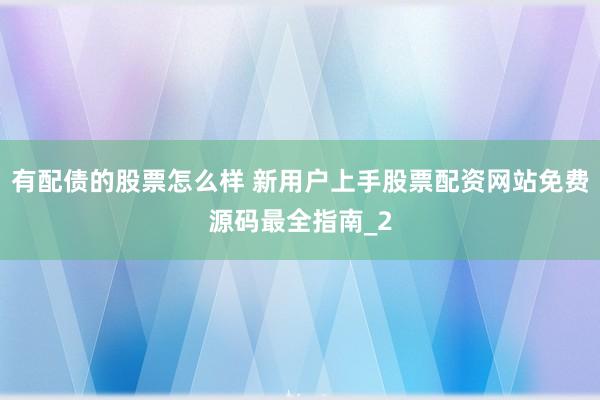 有配债的股票怎么样 新用户上手股票配资网站免费源码最全指南_2